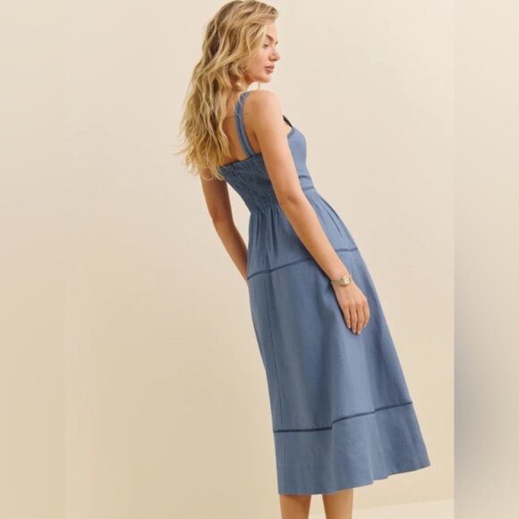 NEW Reformation Everett Linen Midi Dress Cornflower Blue | US 4 UK 8 - Picture 4 of 14